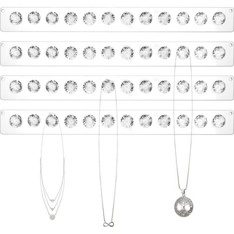 Lot de 4 cintres pour colliers en acrylique avec 12 crochets en forme de diamant, organisateur de bijoux mural, design transparent (1/5)