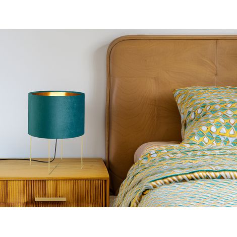 Tischlampe AURA mit Lampenschirm Samt Türkis - innen Gold, Höhe 32cm (1/5)