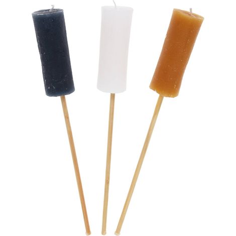 Kerzen mit Holzgriff, 32 x 4 cm, 3er-Set