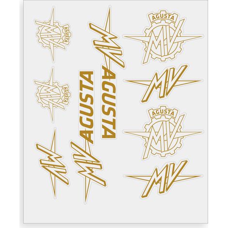 Adesivi per MV Agusta – Set 9 Sticker di Colore Oro, Resistenti ad Acqua e Raggi UV, Made in Italy, Licenza Ufficiale, Foglio 240 x 200 mm (1/5)