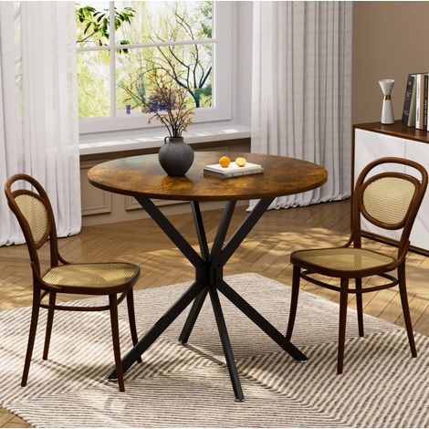 MEUBLIV Mesa de comedor redonda 90 cm marrón y negro con patas de metal, 1 a 4 personas (1/5)