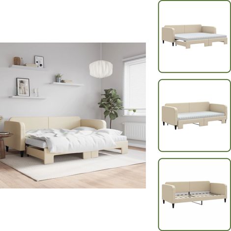The Living Store Sofá cama nido con colchón tela crema 90x200 cm - Cama nido