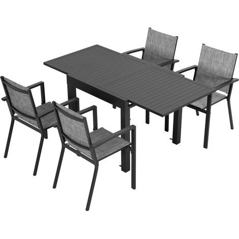 5-teilige Alu-Terrassen-Essgruppe, ausziehbarer Tisch, stapelbare Stühle (1/5)