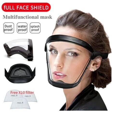 2 Stück Transparente Gesichtsmaske Vollgesichtsschutz Schutzbrille Augenschutzmaske Winddicht Staubdicht Spritzwasserschutzhelm (1/4)