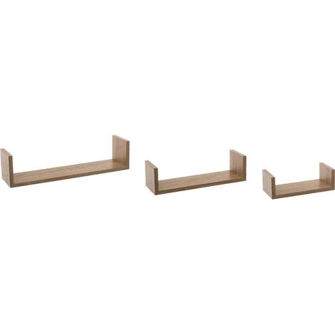 Conjunto de 3 estantes de pared de roble natural (1/3)