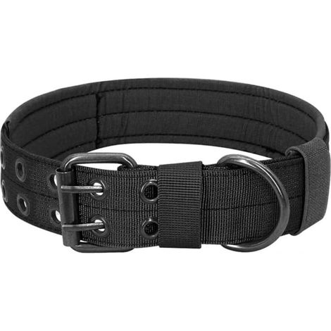 Collier pour chien en nylon, avec poignée de contrôle et boucle double anneau en D en métal, dragonne décorative pour usage militaire, résistant aux rayures, noir, 67 cm (1/5)