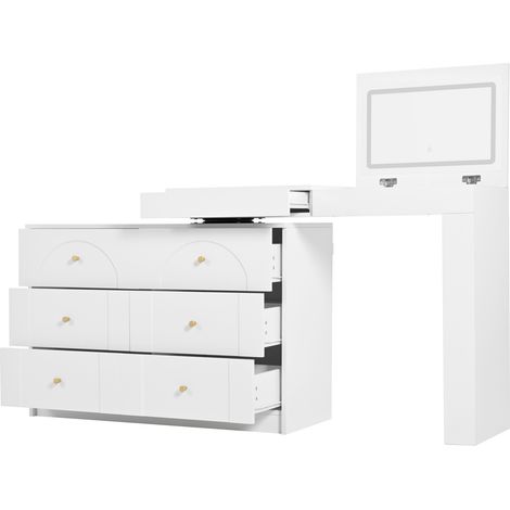 Toeletta girevole bianca con specchio LED e 7 cassetti 105 x 40 x 80 cm HOMVRA (1/5)