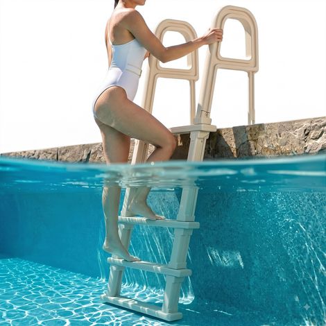 Échelle de Piscine Inclinée en Plastique avec 2 Rampes, 5 Marches Antidérapantes, Capacité de Charge 136 kg, pour Piscines Creusées de 122-137 cm, Terrasse, Jardin, Maison, Intérieur, Extérieur (1/5)