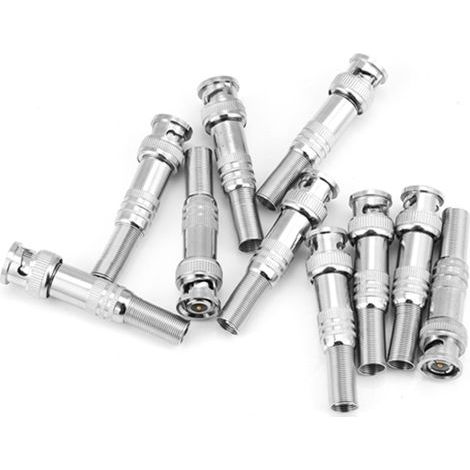 Lot de 10 adaptateurs de connecteurs BNC mâles à ressort, type vis, pour caméra de vidéosurveillance coaxiale RG59 (1/5)