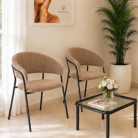 Lot de 2 chaises de salle à manger Aurelia en velours gris taupe avec pieds noirs (1/5)