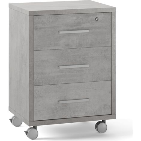 Cassettiera per ufficio tre cassetti con ruote Beton Cemento 51x41x h71 cm (1/6)