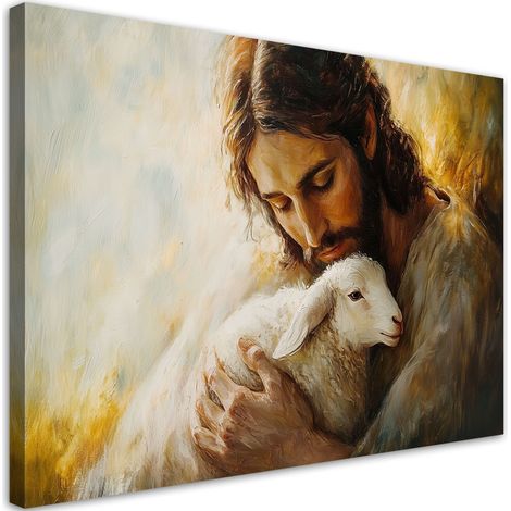Quadro su tela, Gesà¹ Cristo con l'agnello - 60x40 (1/3)