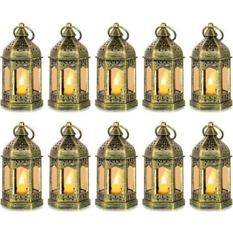 Mini lanternes LED d'extérieur – Lot de 10 bougeoirs décoratifs dorés pour Halloween, mariage, Noël, décoration de table, piles incluses (1/5)