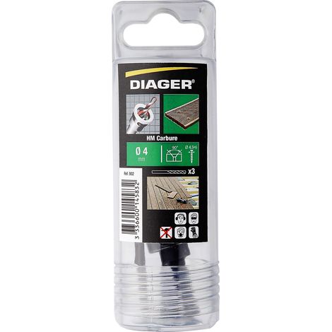 Diager – Mèche à bois pour perceuse – Set de 3 forets Ø4mm – Fraisoir carbure 45° avec butée de profondeur – Pour bois dur et teck