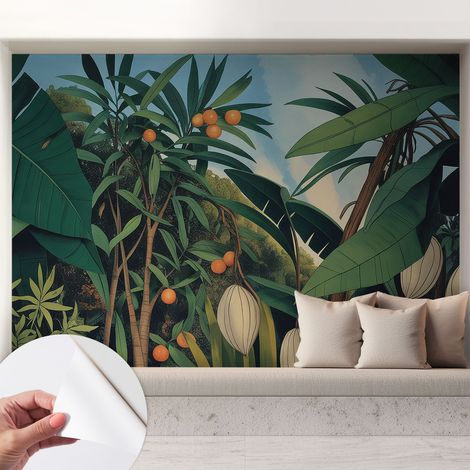 Papier peint autocollant avec imprimé pour cuisine facile à appliquer pour mur a motif Jungle tropicale 208x146 cm (1/5)