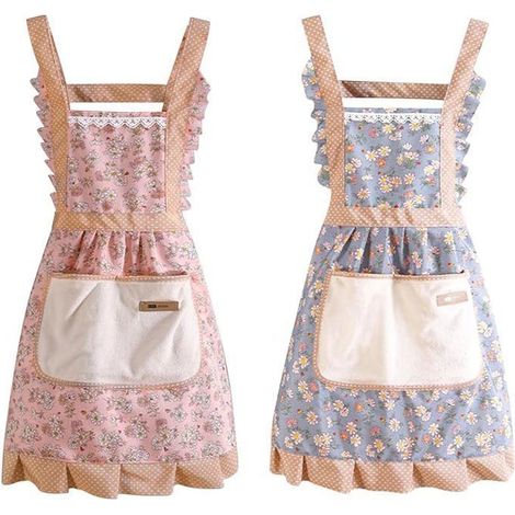 Lot de 2 Tabliers de Cuisine Femme, Tablier en Lin et Coton, Réglable Chef Tabliers avec Poches pour Cuisine, Jardinage, Restaurant (1/5)