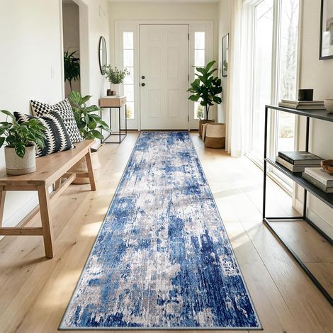 Tapis de Salon Lavable en Machine 60x180 cm Tapis antidérapant, Tapis de Chambre pour Le Salon, l'entrée, la Chambre et la Cuisine, Gris-Bleu (1/5)