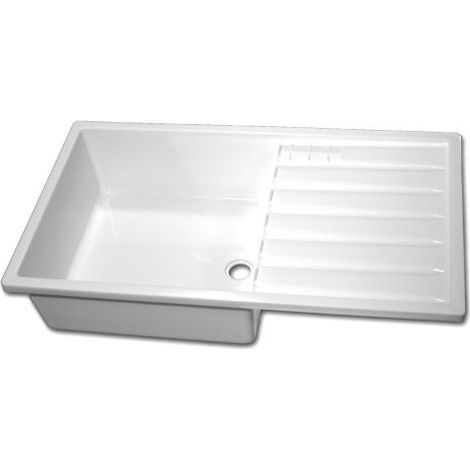 Evier plastique blanc avec égouttoir pour caravane et camping-car (1/3)