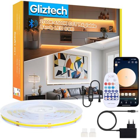 5M Ruban Led Blanc Chaud COB Compatible Bluetooth, 3000k à 6500k (1/5)