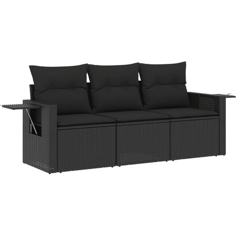 Set Divani da Giardino 3 pz Salotto da Giardino con Cuscini in Polyrattan Nero (1/5)