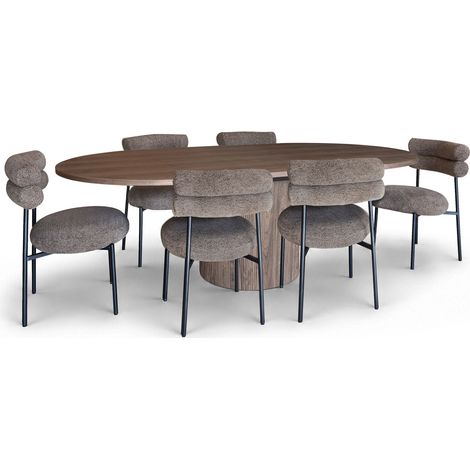 Table extensible 180/220cm avec 6 chaises en tweed GINA (1/4)