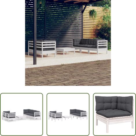 Terrassenlounge - 6-tlg. Garten-Lounge-Set mit Anthrazit Kissen Kiefernholz (1/5)