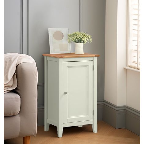 Hallowood Furniture Clifton Green Off White Small Cupboard with 2 Adjustable Shelves, Light Oak Top Wooden Shoe Cabinet for Hallway, Storage Unit for Living Room or Kitchen, Bathroom Furniture (1/5)