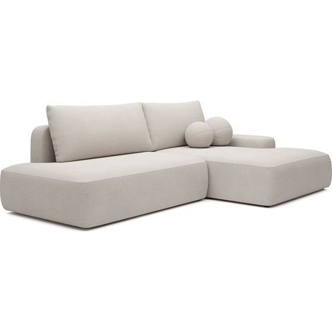 Divano letto angolare destro aperto in tessuto testurizzato beige - DAVISO (1/5)