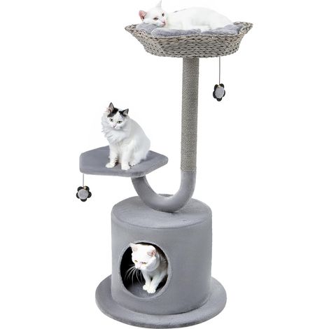 COSTWAY Árbol para Gatos Altura 106 cm, Torre para Gatos con Marco de Soporte de Metal Curvado, Tabla Rascador de Sisal, 2 Plataformas, Condominio, Centro de Actividades de 3 Niveles para Gatos (1/5)