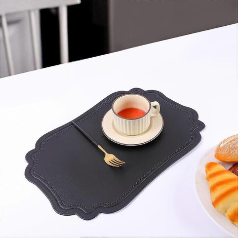 Ensemble de 6 sets de table noirs réversibles en similicuir, faciles à nettoyer, résistants à la chaleur, antidérapants, anti-huile et imperméables, écologiques, pour terrasse. (1/4)