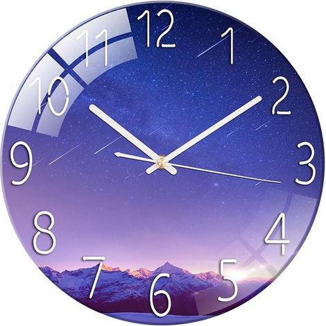 Runde Glaswanduhr mit geräuschlosem mechanischem Uhrwerk, geeignet für Wohnzimmer, Küche und Büro. (1/5)