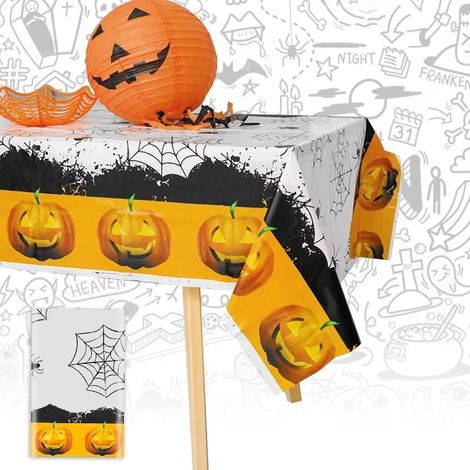 nappe halloween, rectangle, toile d'araignée, citrouille halloween, décoration de table halloween (1/5)