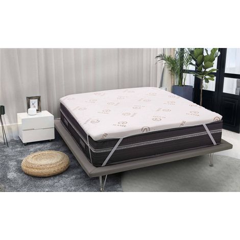 Dmora - Topper carré et demi Dabas, Topper renouvelle matelas avec housse amovible en mousse à mémoire de forme et fibres de cuivre, 100% Made in Italy, Anti-acarien et hypoallergénique, Cm 120x190h5 (1/5)