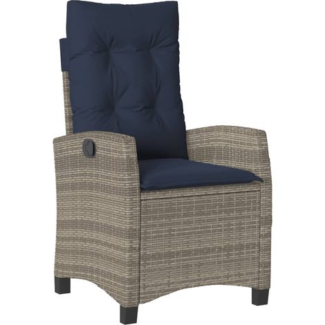 Reclining Garden Chair with Cushions Grey Poly Rattan vidaXL (1/5)