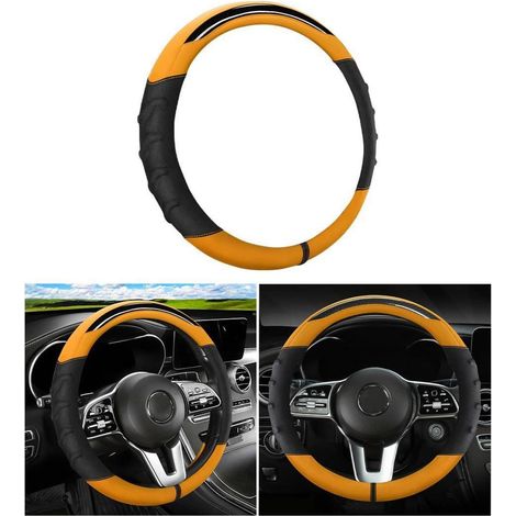 Lenkradabdeckung Mikrofaser Kunstleder Schwarz Orange Universal 38cm (1/5)