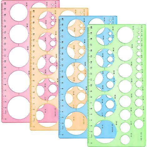 4 Pcs Cercle Pochoir Cercle Gabarit 4 Couleurs Plastique Gabarit Dessin Pochoir Dessin Outil pour Dessin Mesurer Conception (Rose Bleu Vert Orange) (1/5)