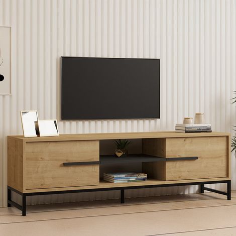 TV-Schrank Cinaglio, ein Regal, 2 Türen, 4 Fächer, 160x40x50 cm, Eichenbraun (1/5)