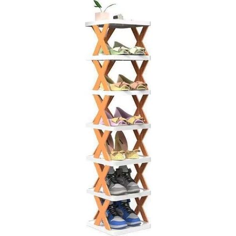Étagère à chaussures pliable en plastique, facile à ranger, 9 niveaux, couleur orange, rangement pratique pour chaussures, empilable et gain de place (1/5)