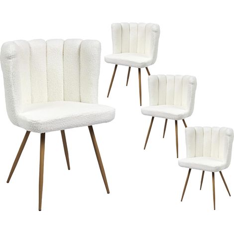 FJARD - Lot de 4 Fauteuils Blanc Tissu Bouclettes (1/4)