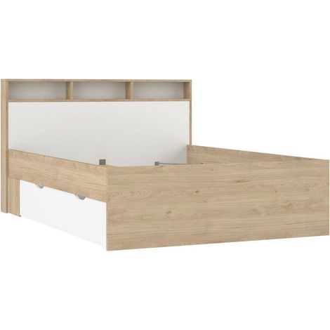 Dmora - Letto piazza e mezza Blanchette, Sommier per camera da letto, Giroletto per stanza, Struttura porta materasso, 206x150 h97 cm, Rovere e Bianco