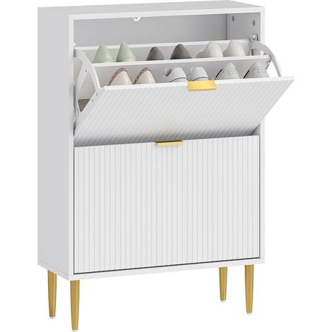 Scarpiera Slim con 2 Cassetti Ribaltabili per 12 Paia di Scarpe 60x24x91,5 cm Design Moderno in MDF Bianco (1/5)