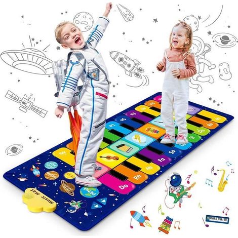 TEHIYOL Tapis Piano Enfant, Ciel Étoilé Tapis Musical Jouets Éducatifs avec 8 Instruments, 10 Chansons et 20 Touches, 120 x 48 cm (1/4)