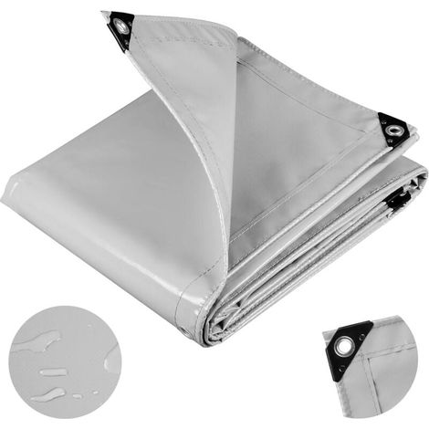 Bâche de Protection avec Oeillets Bâche Imperméable PVC 500g/m² Ultra Lourde et Résistante Revêtue des Deux côtés en Aluminium Couverture Étanche pour Jardin, Piscine,4x6m,Gris Clair (1/4)