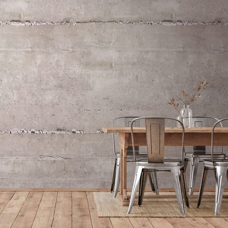 Fotomural Profhome 392521 papel pintado vinílico estampado en caliente tejido non tejido liso de aspecto concreto mate gris blanco-crema 1,59 m x 2,8 m