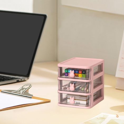 Organizador de escritorio Kawaii con cajón portabolígrafos - Caja de almacenamiento para maquillaje y papelería