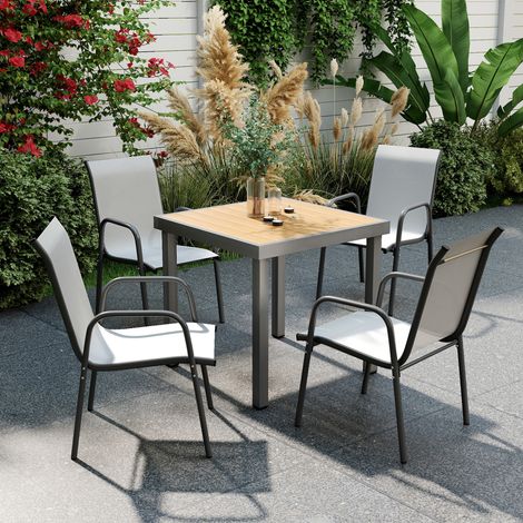 Ensemble de 4 chaises de jardin empilables, chaises de terrasse avec dossiers et accoudoirs respirants, capacité de charge de 120 kg (1/5)