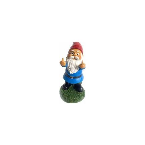 Statue de nain, sculpture de gnome de jardin en tenue de moto, décoration de statue de gnome de jardin amusante (doigts du milieu des deux mains) (1/5)