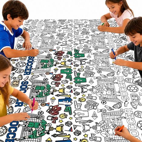 Nappe de coloriage XXL Football 137x274 cm, papier d'art interactif pour fêtes