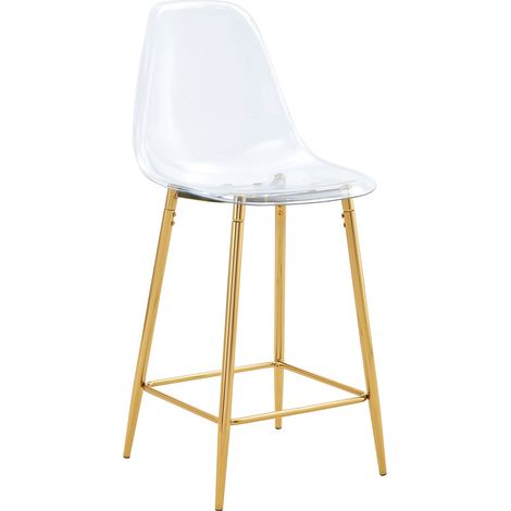 Juego de 4 taburetes de bar de diseño - 51 x 45 x 102 cm - Asiento de acrílico transparente y estructura metálica de estilo moderno - Dorado (1/5)