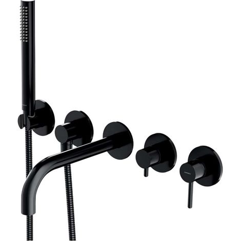 OMNIRES Y - Grifería de bañera empotrada, instalación de 5 orificios, con cuerpo, con accesorios, negro Y1237/1BL